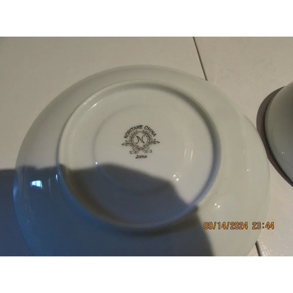 NORITAKE CHINA FREMONT 6127 JAPAN TEACUP AND SAUCER WHITE SILVER TRIM SET OF 3